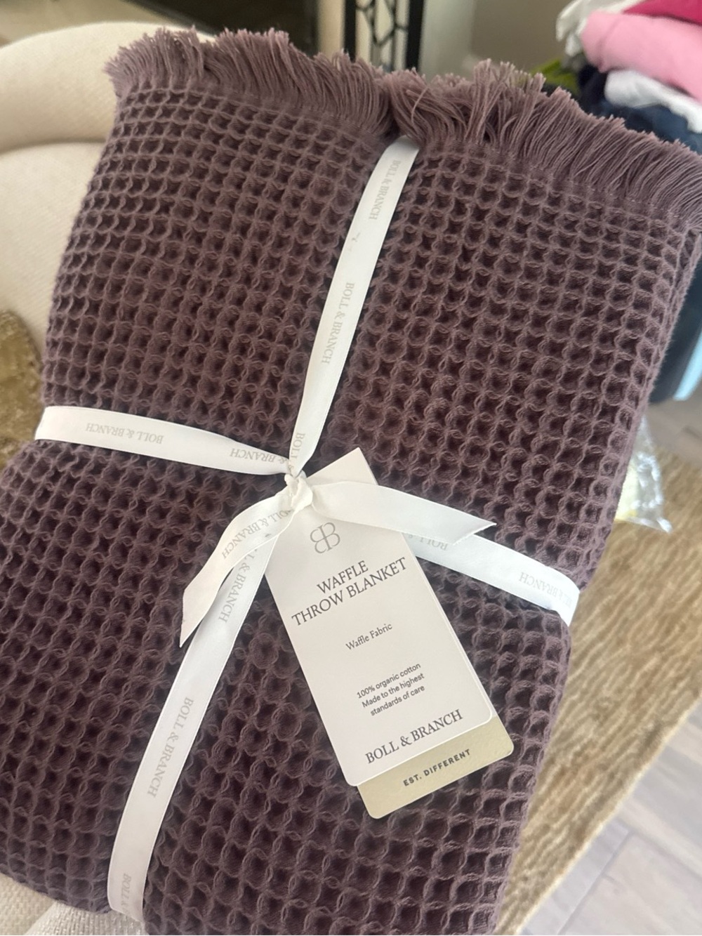 Boll and Branch Waffle Throw Blanket in plum